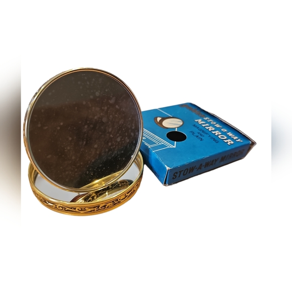 Vintage Folding Compact Double Mirror Ornate Metal Mirror - Picture 4 of 7